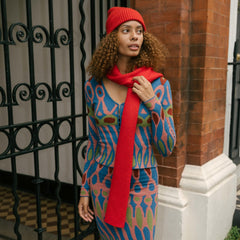 Knitted Merino Scarf - Red