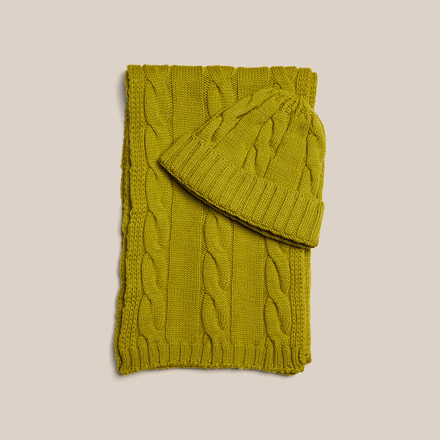 Cable Knit Beanie - Chartreuse