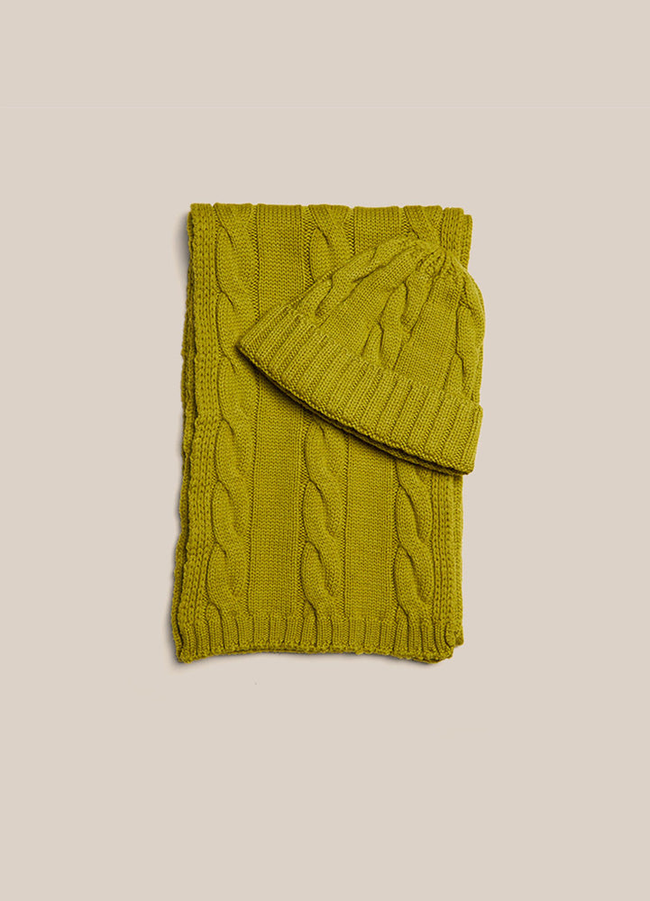 Cable Knit Beanie - Chartreuse