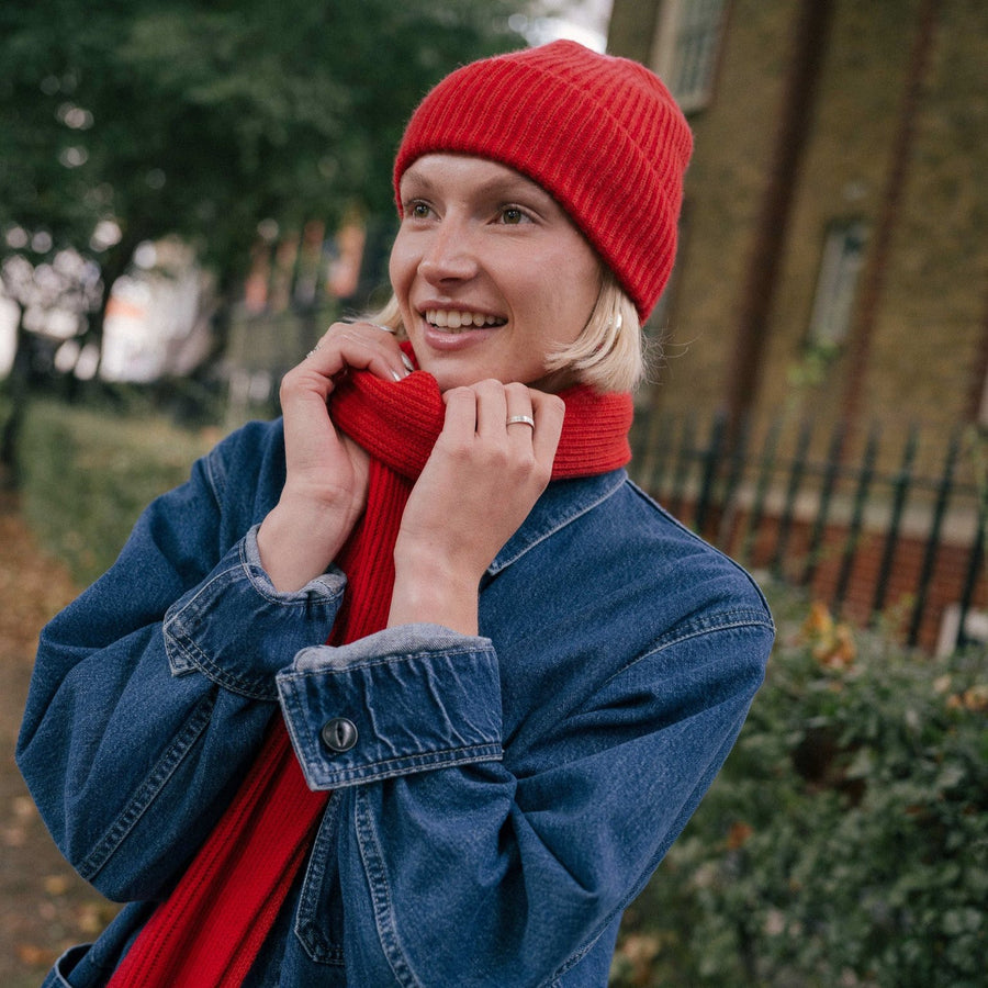 Knitted Merino Beanie - Red