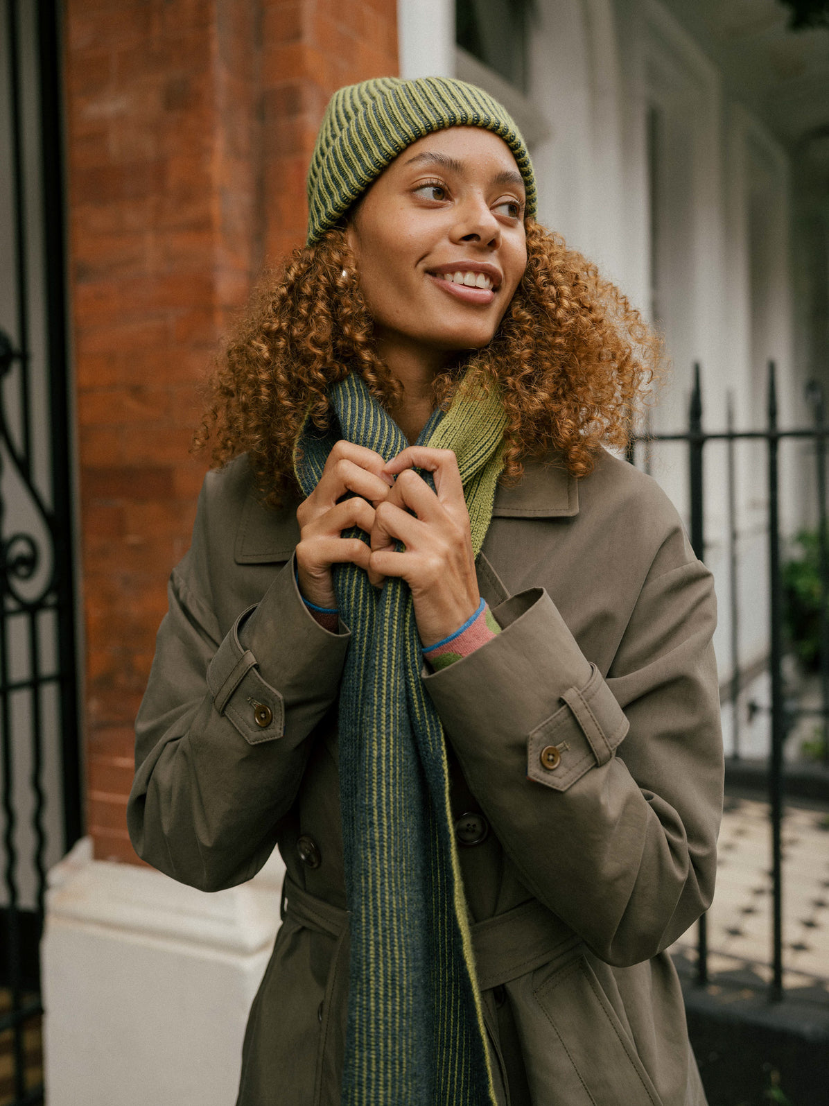 Knitted Merino Beanie - Green/Navy