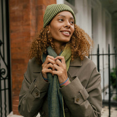 Knitted Merino Beanie - Green/Navy